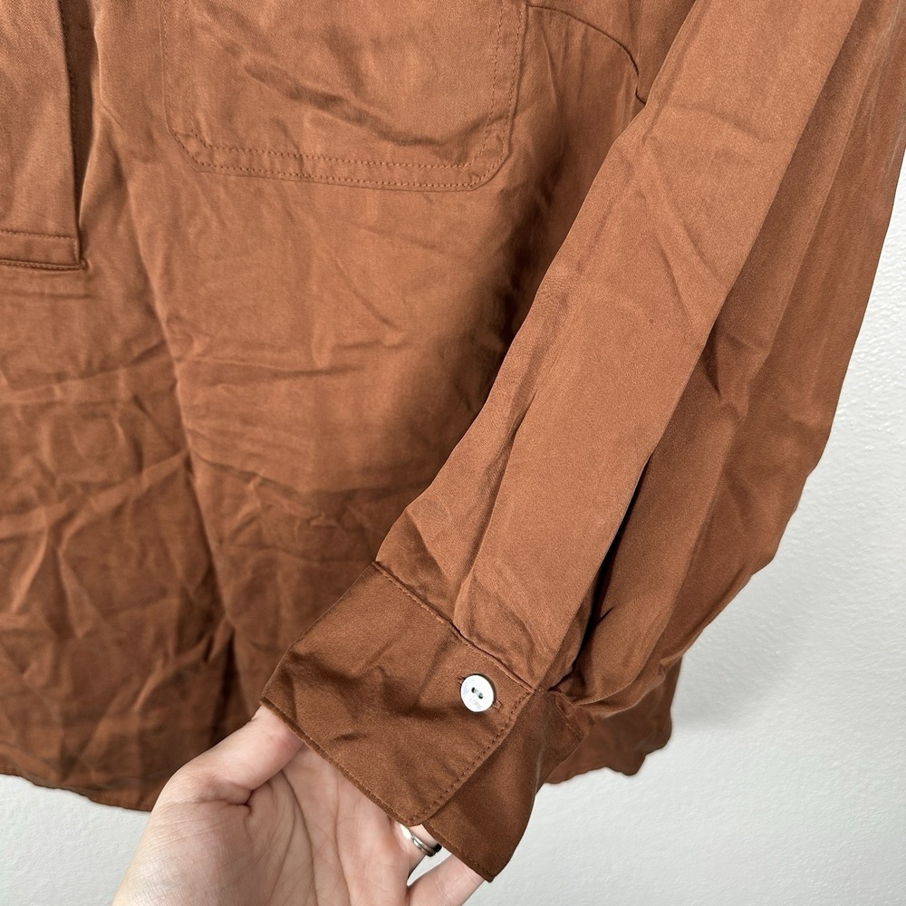 J Jill Popover Tunic Top Blouse Womens 2X Brown Long Sleeve Pockets Modal Rayon - Picture 4 of 7